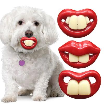 4 STÜCKE Lustiger Hunde-Schnuller Silikon Überbiss-Schnuller für Kleinhund Rote Lippen Katze Hunde-Maulkorb Welpen Zahngesundheit Haustier Kauspielzeug