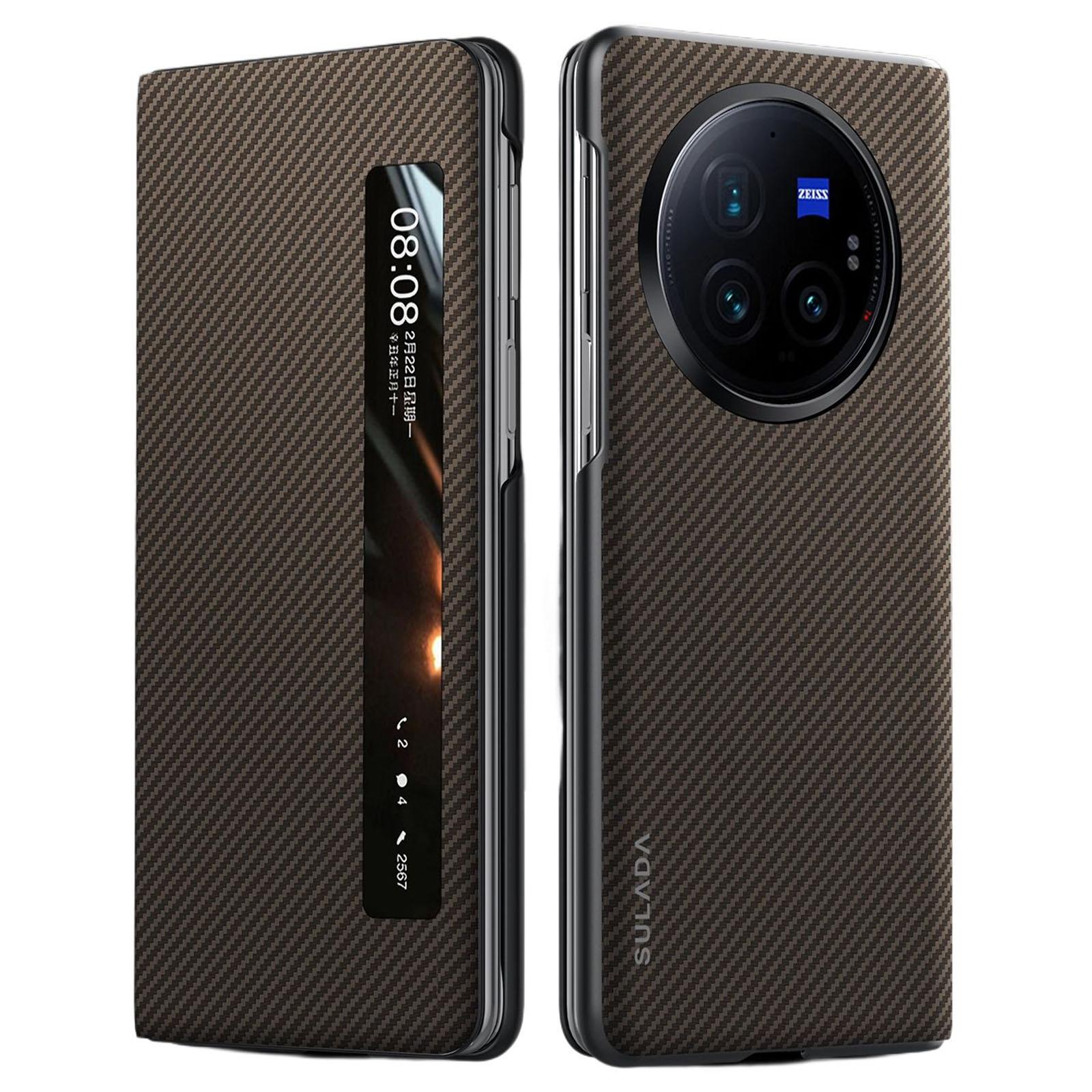 

SULADA Чехол для vivo X Fold3 Pro с окошком для просмотра, кожаная+ПК задняя крышка с функцией пробуждения/засыпания Brown