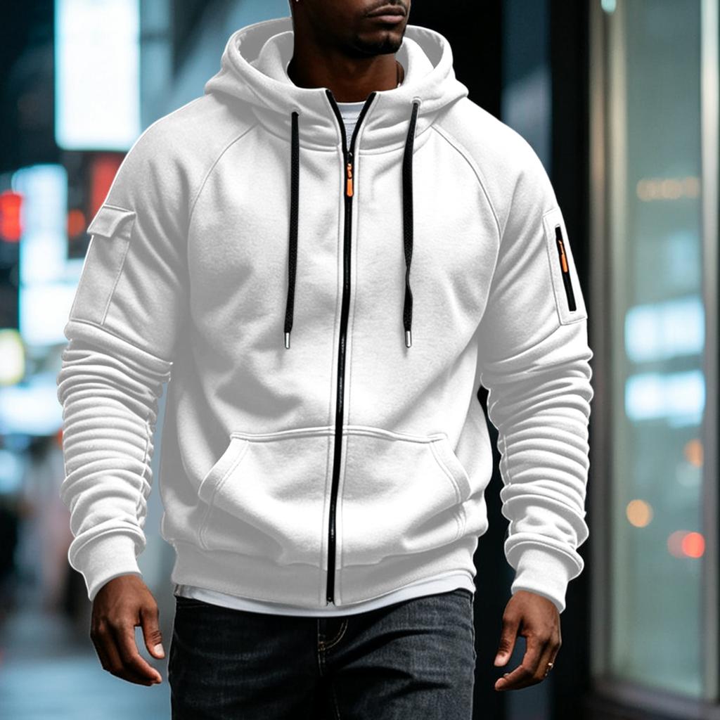 Men's Zip-Up Hoodie Sweatshirt with Multiple Pockets for Running Fitness Casual Wear