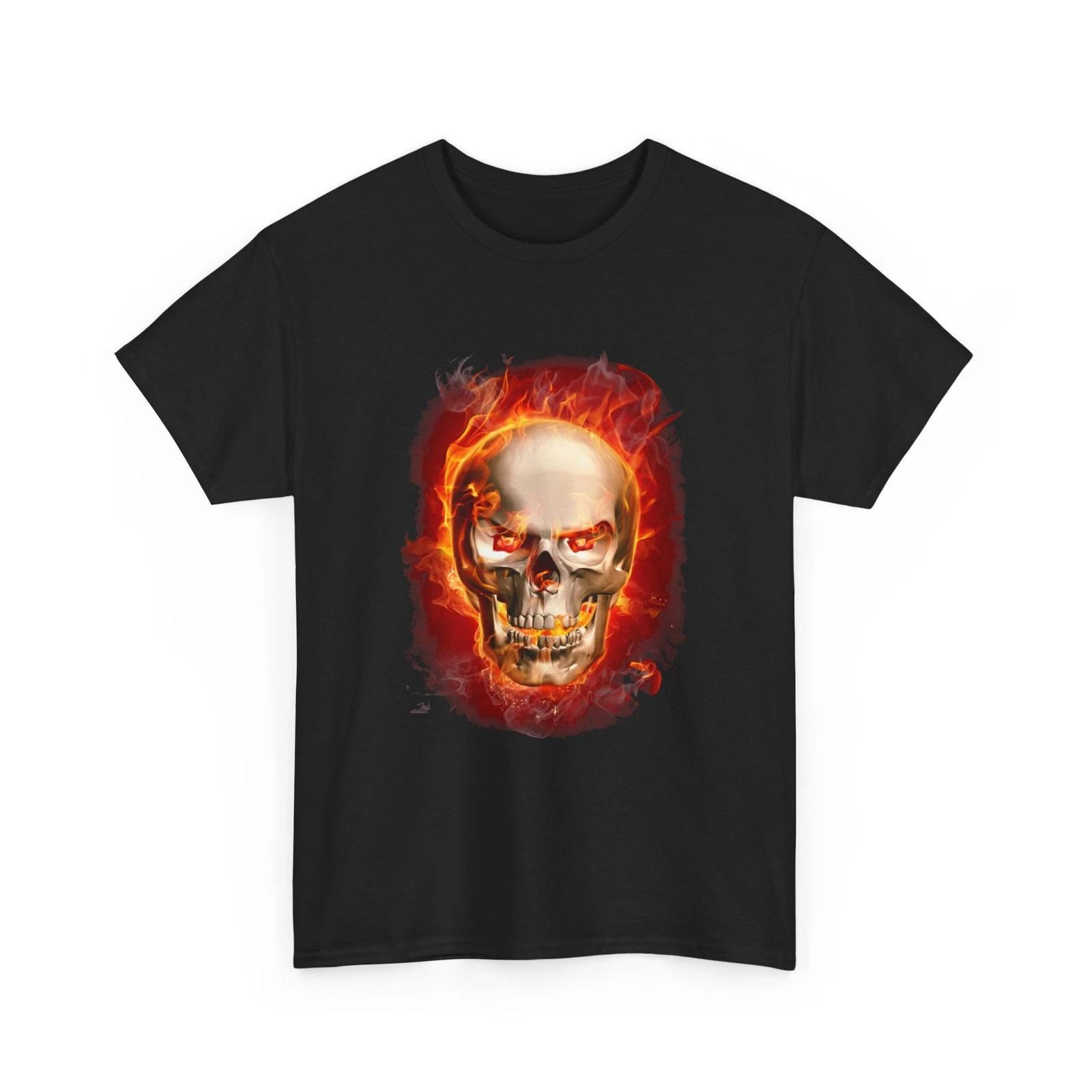 Flaming Skull Tee | Fire Skull Graphic Shirt, Cool Flame, Style, Rock, Pop Tee 3XL