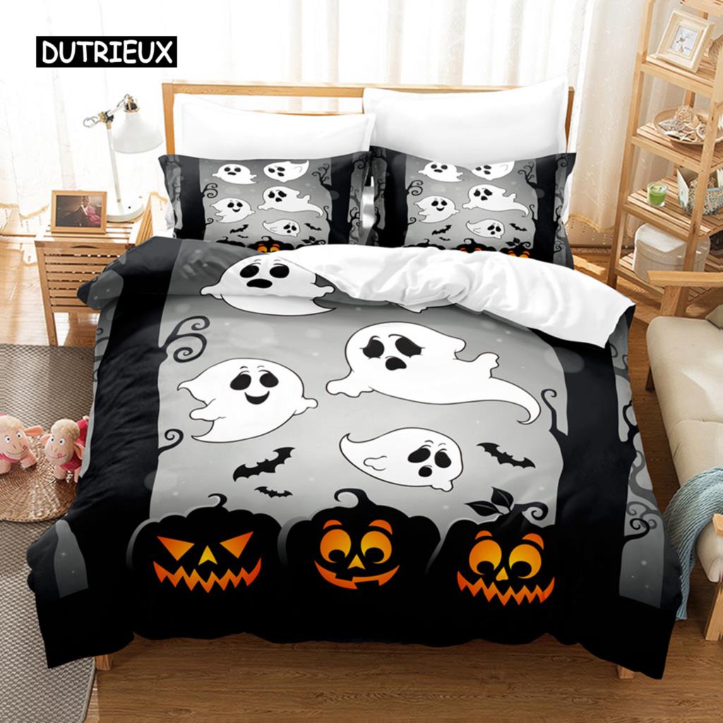 Halloweenský povlak na přikrývku Kreslená dýně Twin povlak na přikrývku Lucerna Ložní souprava Polyesterový povlak na přikrývku s duchem pro děti Chlapce Dívky