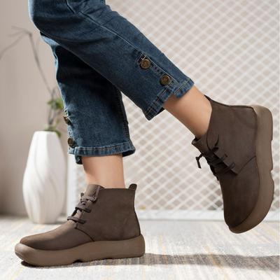 Cowhide Platform Martin Boots Women's Autumn and Winter New Versatile Leather Short Boots Velvet Casual Retro Women's Shoes