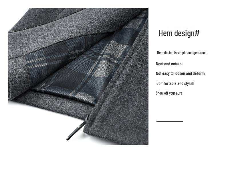 Pánský nový podzimní a zimní ležérní vlněný kabát s klopami