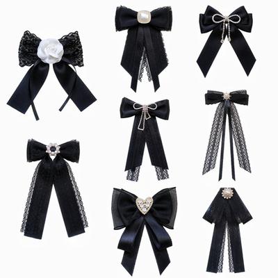 Elegant Fabric Bow Brooches Black Collar Rhinestones Jewelry New Collar Flower  Women Girl
