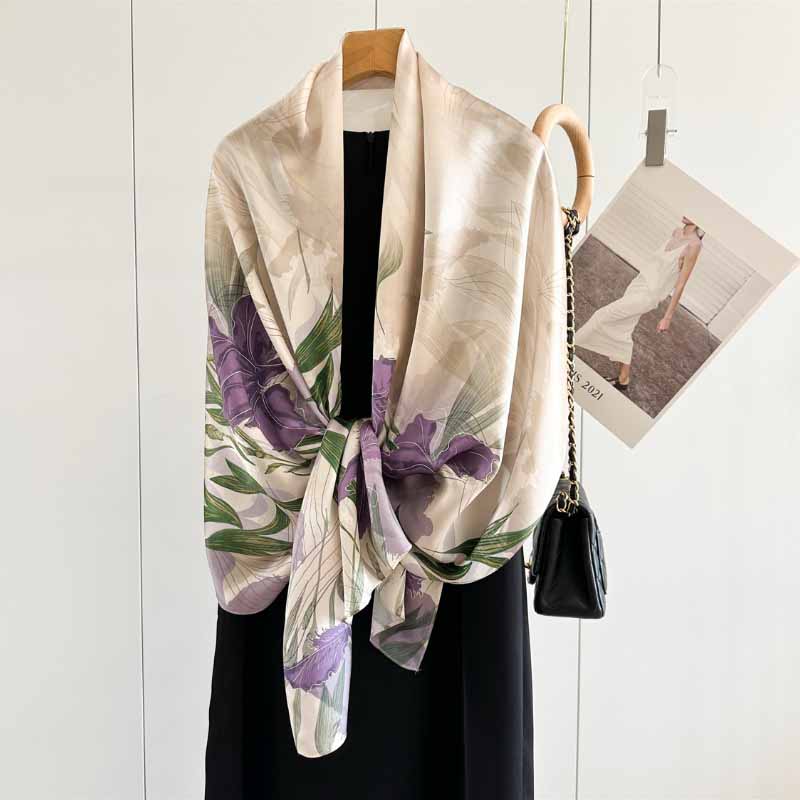 170*53cm Luxury 100% Mulberry Silk Scarf Printed Satin Shawl Lightweight Spring Summer Wrap Elegant  Accessories