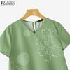 ZANZEA Women Summer Round Neck Casual Short Sleeve Print Blouse