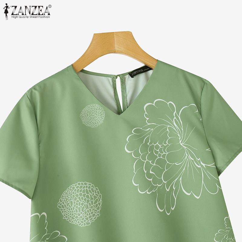 ZANZEA Women Summer Round Neck Casual Short Sleeve Print Blouse