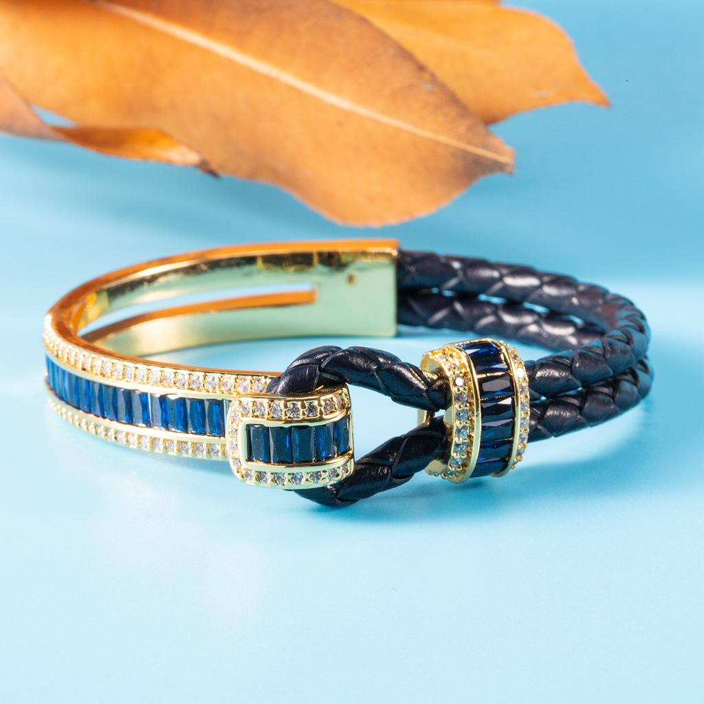 Fashion Light Luxury Diamond-encrusted Horseshoe Buckle Bracelet High-end Zircon Woven Hand Rope Versatile Niche Temperament Bracelet