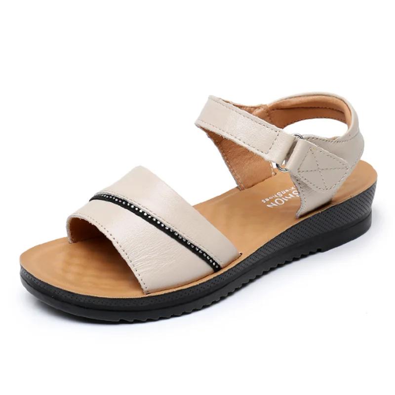 

Женские сандалии из натуральной кожи на мягкой подошве, удобная женская обувь с открытым носком, летняя пляжная обувь, женские сандалии-клинья 39