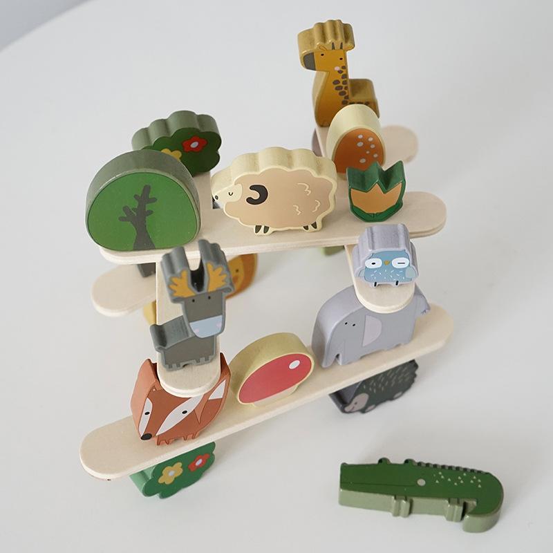 Children'S Early Education Wooden Animals Stacked High Building Block Fun Balance Stacked Arhat Parent-Child Interactive Educational Toys