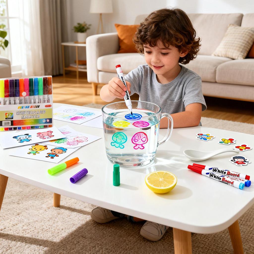 Magic Drawing Pen Set 12 Colors Floating Ink Painting Markers With Spoon For Children Boys Girls Creative Coloring Art Crafts