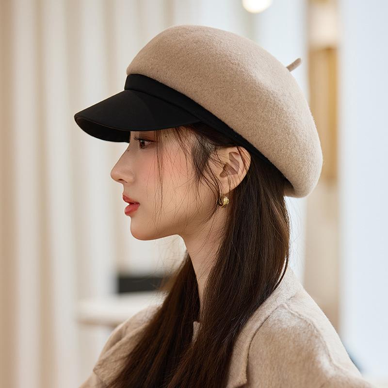 Autumn and Winter New Female British Style Duck Tongue Beret Outdoor Warm Painter Hat Newsboy Hat