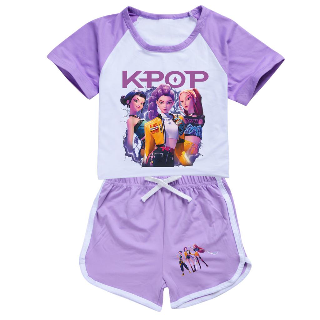 5112 Kids Girls POP Rumi Zoey Mira Print T-shirt Shorts Sport Tracksuit Clothes Set