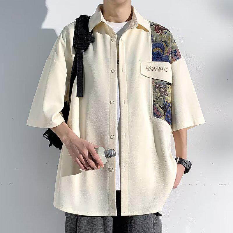 "Men's 2024 Casual Bear Lapel Shirt - Short-Sleeve National Trend"