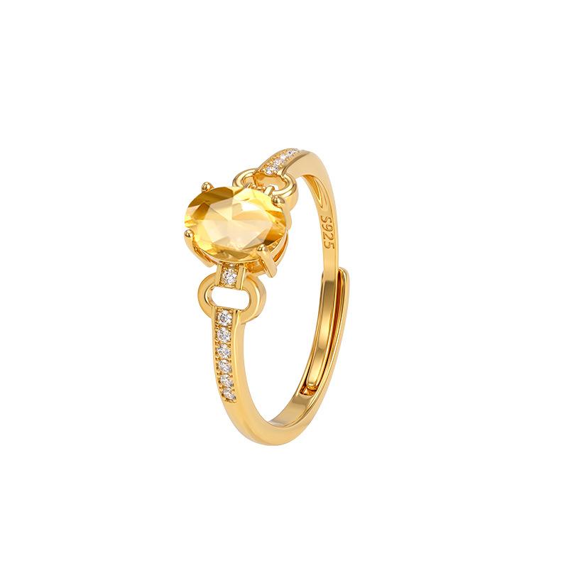 Color Treasure Ring S925 Sterling Silver Horse Buckle Design Natural Topaz Garnet Peridot Light Luxury Living Ring