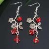 Cute Enamel Ladybug Floral Branch Red Glass Bellflower Dangle Earrings for Women Boho Nature Retro Sliver Color Jewelry Gifts