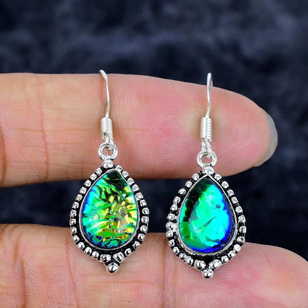 Green Triplet Opal Gemstone 925 Sterling Silver Jewelry Earring 1.58" M-3361