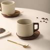 Creative Wooden Handle Ceramic Coffee Cup and Saucer Vintage Brown Afternoon Tea Dessert Cup Office 300ml Coffee Cup Home Decor