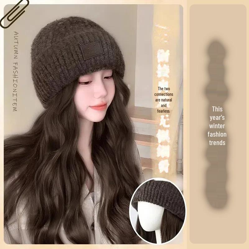 Damska Modna Dzianinowa Czapka Peruka z Odpinanymi Kręconymi Włosami na Jesień/Zimę