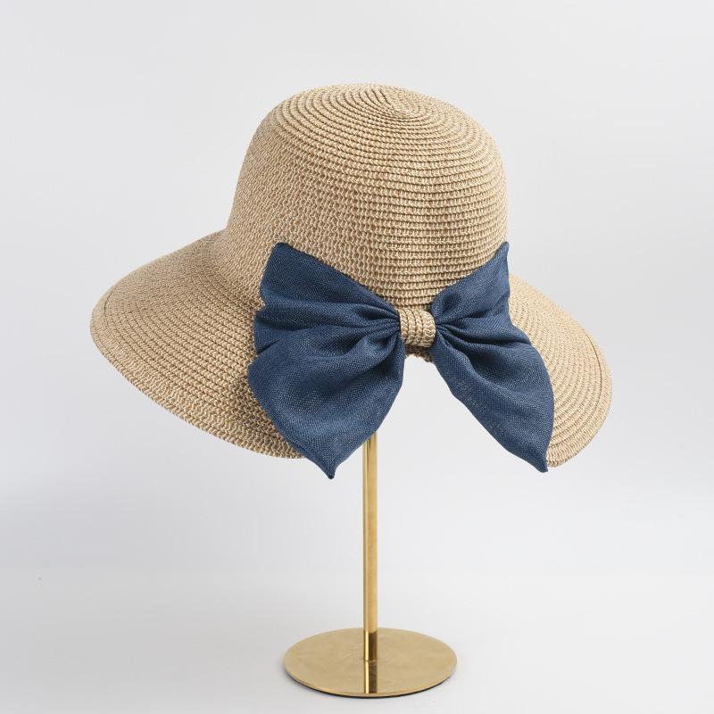 My Extreme Outdoor Activities Women's Blue Big Bowknot Straw Hats Sun Hats For Cloche Straw Hat Upf 50+Wide Brim Summer Hat Outdoor Beach Hat Kentucky Derby Packable