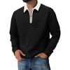 Men's Casual Colorblock V-Neck Zipper Shirt Lapel Long Sleeve Bottom Sweatshirt