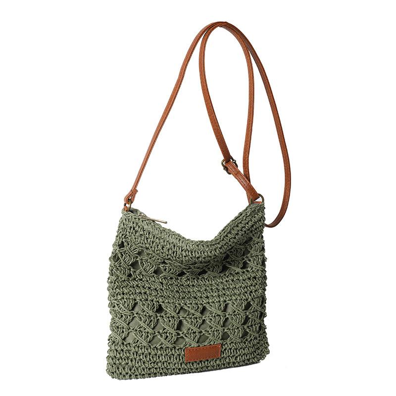 Chic Handmade Paper Straw Crossbody Bag Solid Color Zipper Closure Shoulder Messenger Bags for Women Summer Beach Urban Outings
