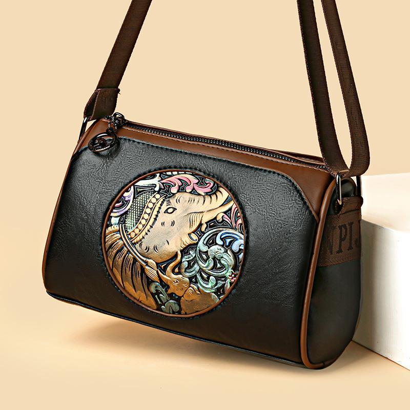 Summer Handbag Embossed Single Shoulder Crossbody Women's Bag Cross-border Artistic and Chinese Style Three-layer Pillow Bag