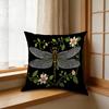 1pc Vintage Dragonfly Floral Cushion Cover Black Botanical Insect Print Pillowcase For Sofa Bed Living Room Decorative Home Acce