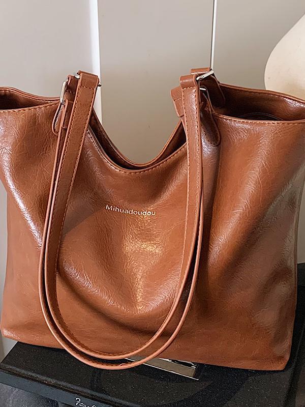 Women's Large Retro Soft Leather Tote: High-Quality, Versatile Fashion Shoulder Bag for School & Commute