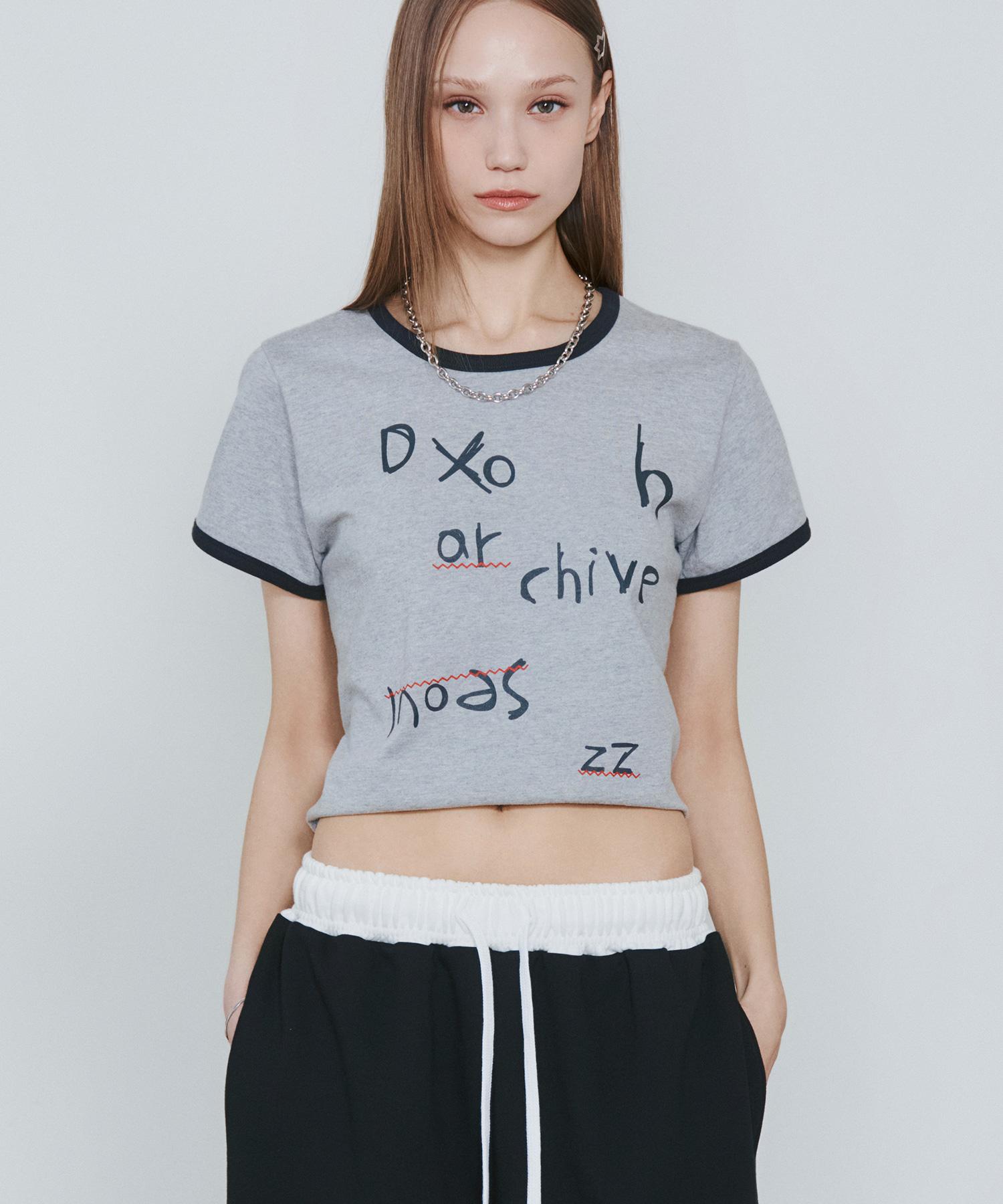 D So H Kitsch Semi-Crop Ringer T-Shirt Gray/Charcoal