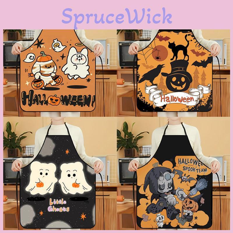 Halloween Pumpkin Skeleton Waterproof Apron With Cartoon Print For Kitchen And Home Use