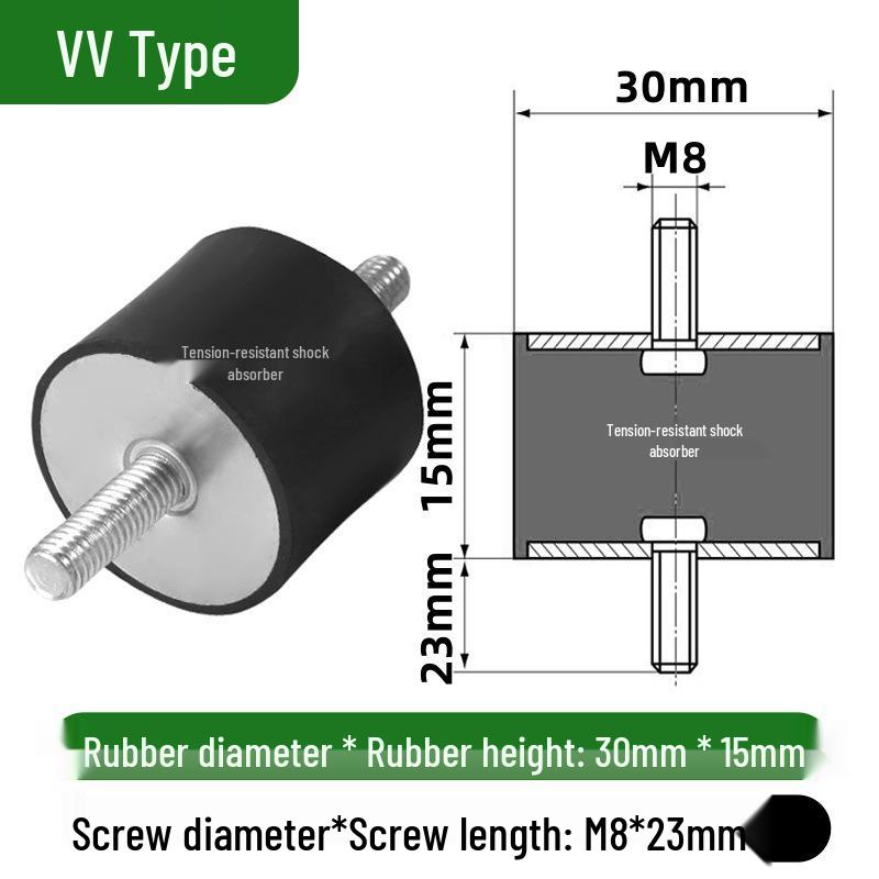 VV Type Rubber Shock Absorber with Dual External Threaded Rods - Industrial Vibration Dampening Silent Buffer Pad NHE01