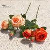 Artificial Rose with Stem Green Leaves Realistic Fake Flower Wedding Party Home Office Table Centerpiece Faux Floral Branch Decoration