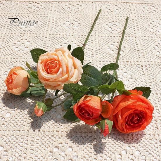 Artificial Rose with Stem Green Leaves Realistic Fake Flower Wedding Party Home Office Table Centerpiece Faux Floral Branch Decoration
