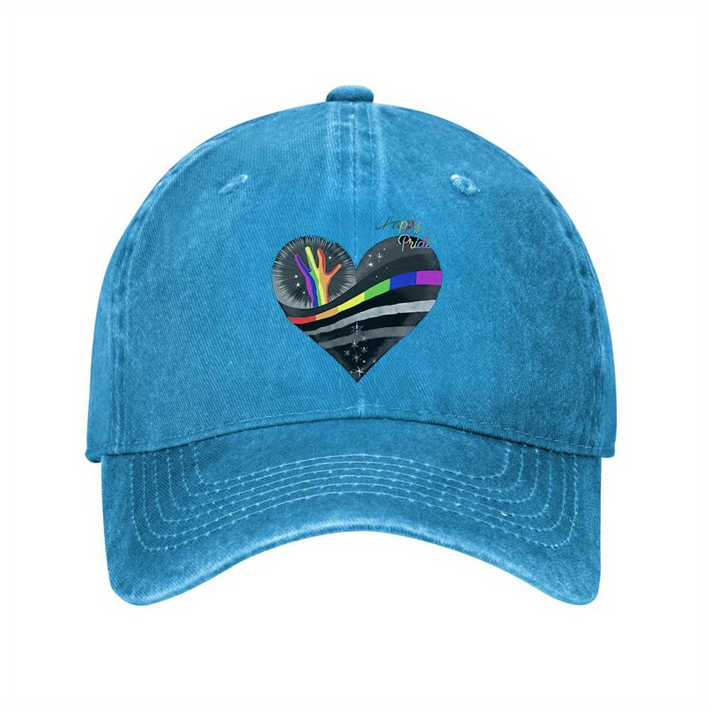 Asexual Pride Heart Rainbow Hand Denim Baseball Cap Adjustable Vintage Washed Cowboy Hat for Men Women Casual