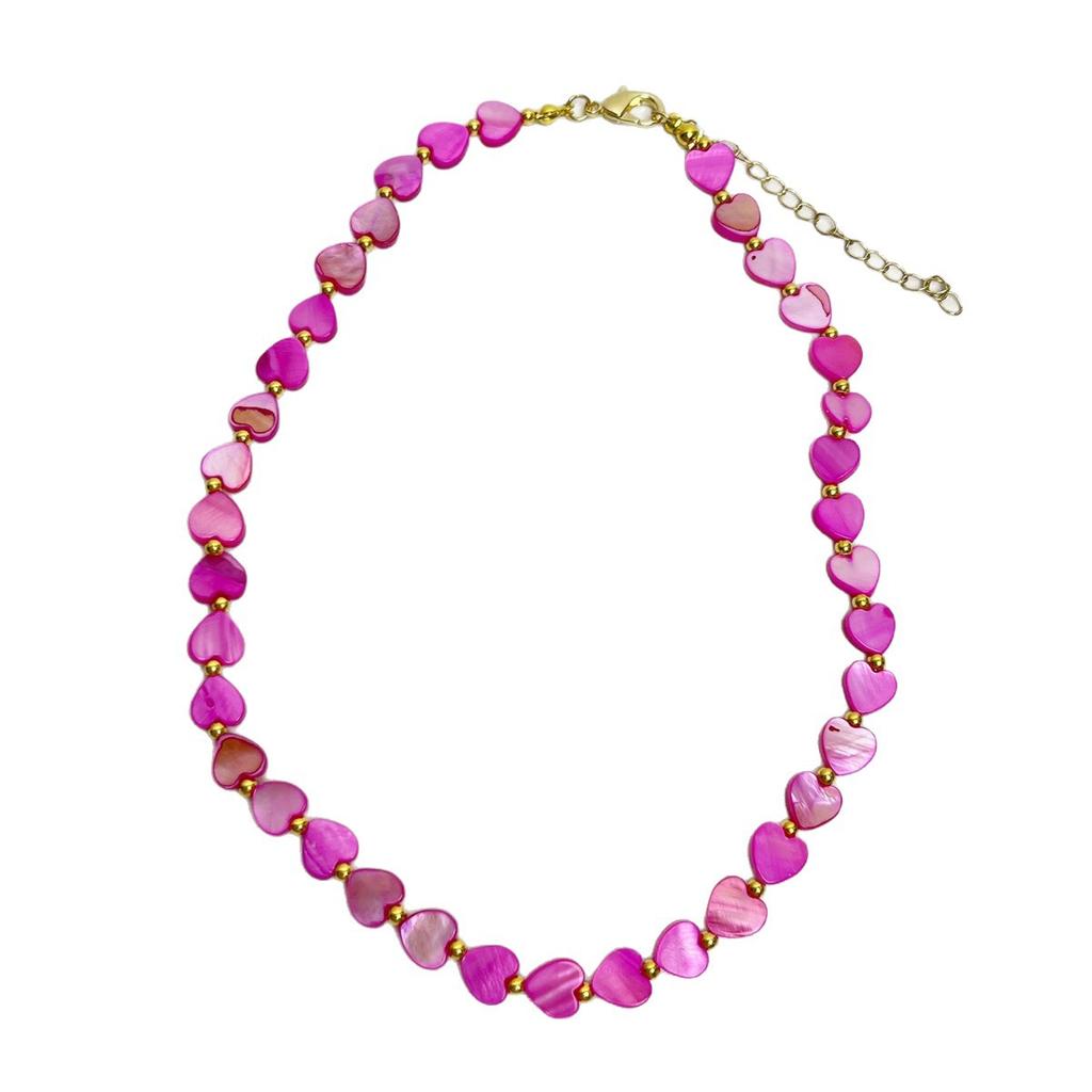 French Retro Pastel Heart Choker Necklace, Elegant Pearl Luster Love Bead Clavicle Chain, Multi-Color Fairycore Jewelry for Women