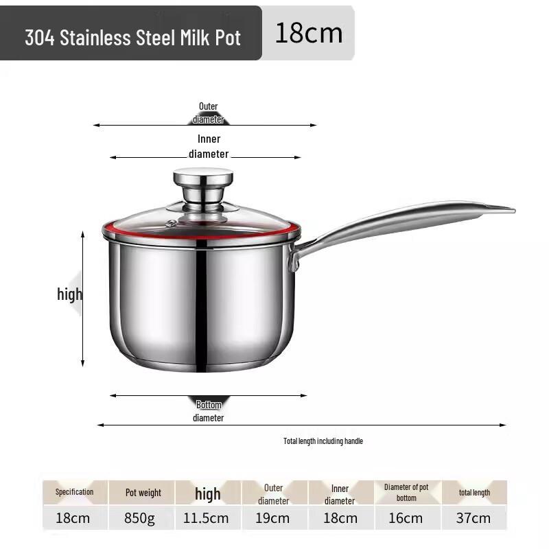Shangheng 304 Stainless Steel Milk & Saucepan, 18cm