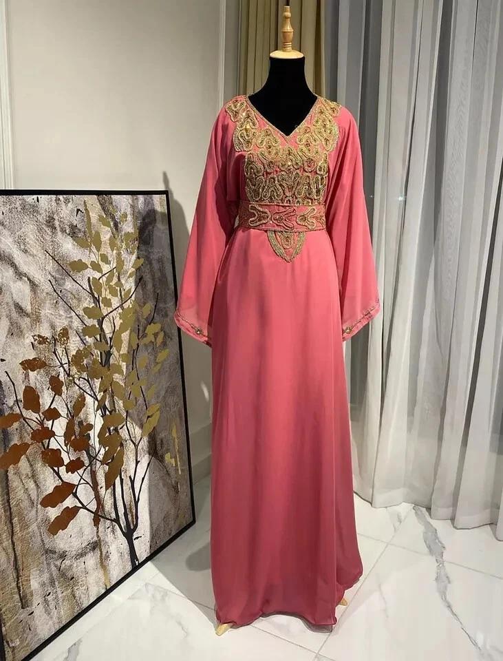 

Исламское платье Фараша Кафтан Абая Дубай Марокканское Ручная Работа Платье Стильное Длинное 3XL персиковый