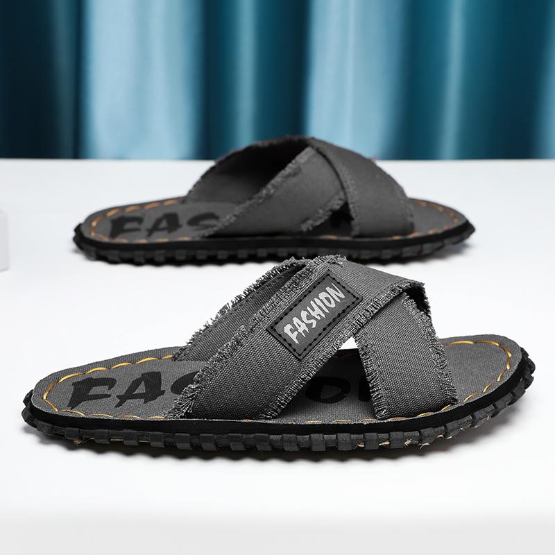 

Men Summer Slippers Fabric Home Men s Slippers Outdoor Rubber Flat Men Sandals Casual Slides House Floor Slippers 40 темно-серого
