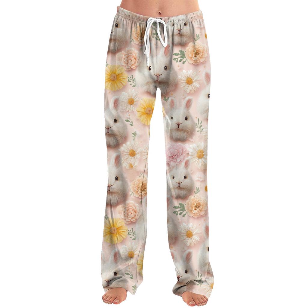 Dámské pyžamové kalhoty na spaní, ležérní stahovací šňůrky, elastický pas, pohodlné rovné jógové volné kalhoty, velikonoční