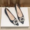 Fashion Classic Rhinestone Buckle Shoes Ladies Low Heel Office Work Tacones Mujer Wedges High Heels Pumps Women Bombas Designer Escarpin