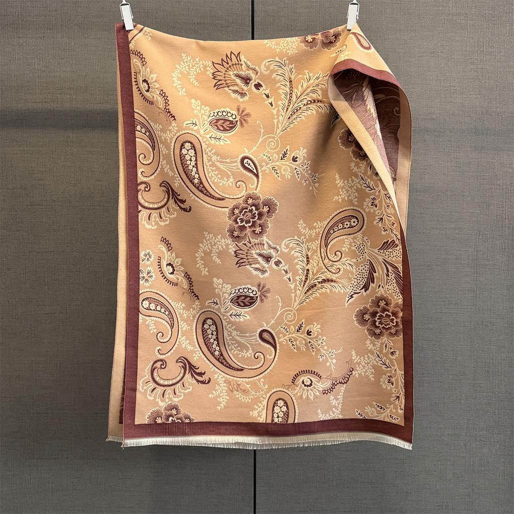 Autumn and winter high-end cashew nut jacquard imitation cashmere scarf autumn new women's thickened warm fringed shawl scarf