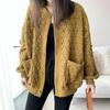 Damen Frühling und Herbst Mittellang Einfarbig Schlicht Diamantgitter Mantel Locker Langärmlig Rundhals Baseballjacke