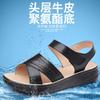 ~~ Whole cowhide~ Mom shoes summer middle-aged comfortable and non-slip flat-soled leather soft-soled sandals women