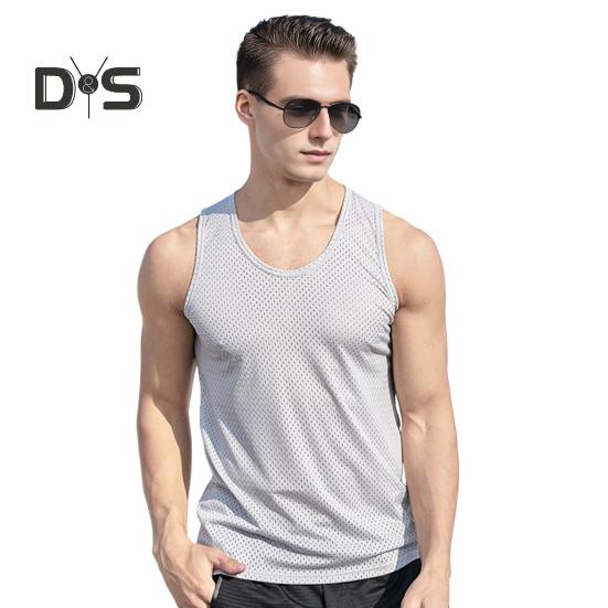 Herren Mesh-Weste Sommer-Tanktop Einfarbig Rundhals Ärmellos Singlet Slim Fit Muskel-Fitness-Shirt für Fitnessstudio Streetwear