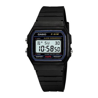 Casio F91W-1 Herren Klassische Chronograph Wecker LCD Digitale Uhr Schwarz F-91W-1DG SchwarzSheer Pleasure Armband