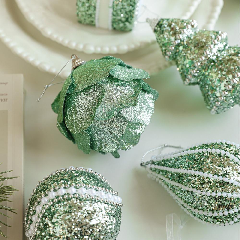 New Green Glitter Sequins Foam Christmas Ball Christmas Tree Hanging Ornaments for Home New Year Christmas Decoration