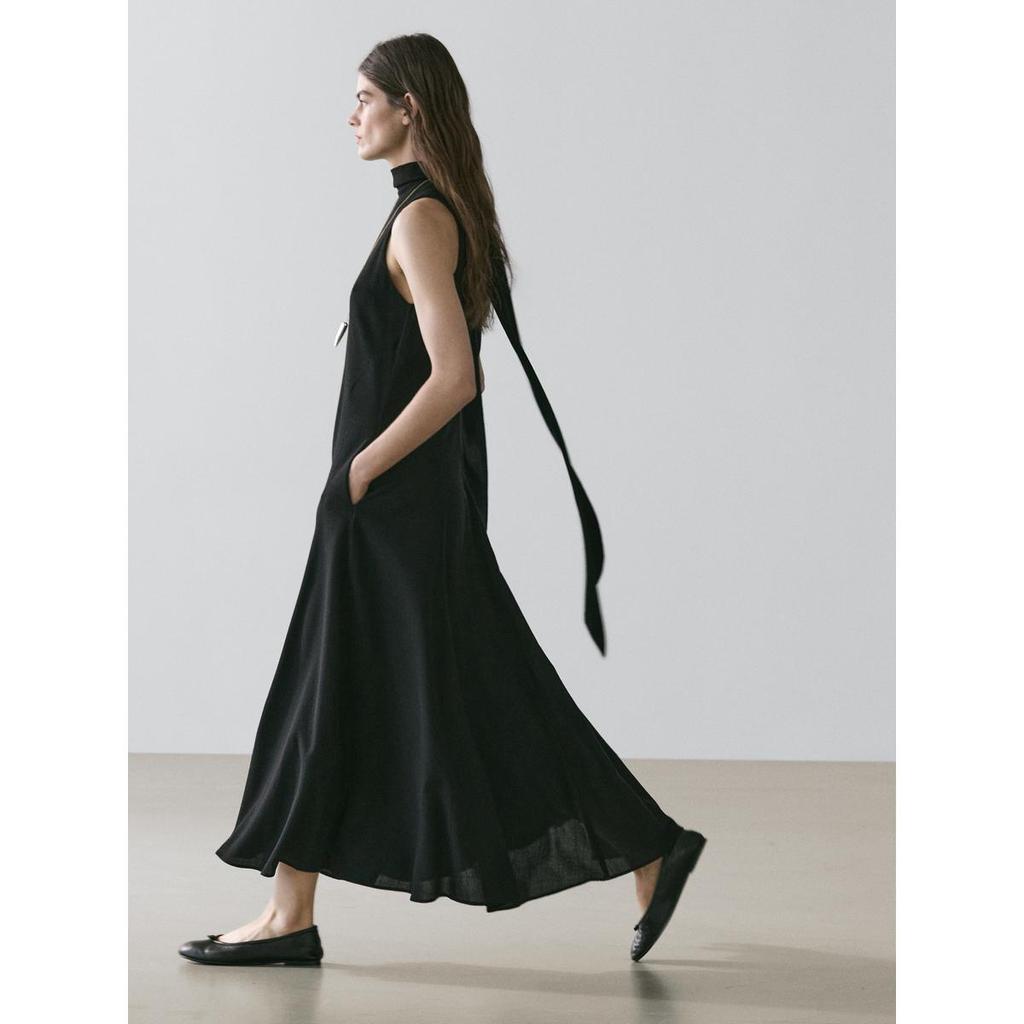 Masimodutti Halterneck Bow Detail Knee-Length Dress