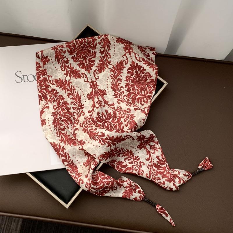Silk scarf new fashion wheat ear cashew flower silk scarf head scarf beaded small scarf scarf triangular scarf waist tie