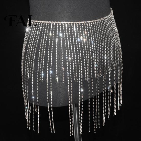 Glittering Tassel Belly Belt Rhinestone Waist Chain for Women, Sparkly Sexy Dance Body Skirt-Style Accessory Dancing Hip Accessory, Elastic